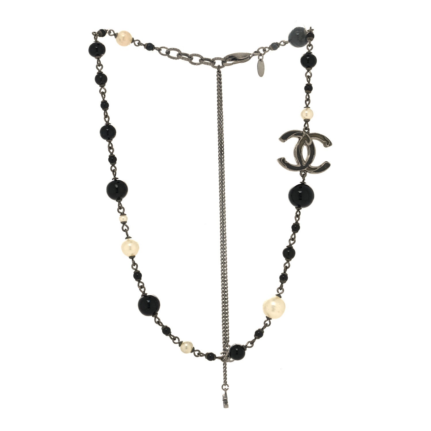 Chanel Beaded CC Short Necklace Ruthenium Black 3 of 5
