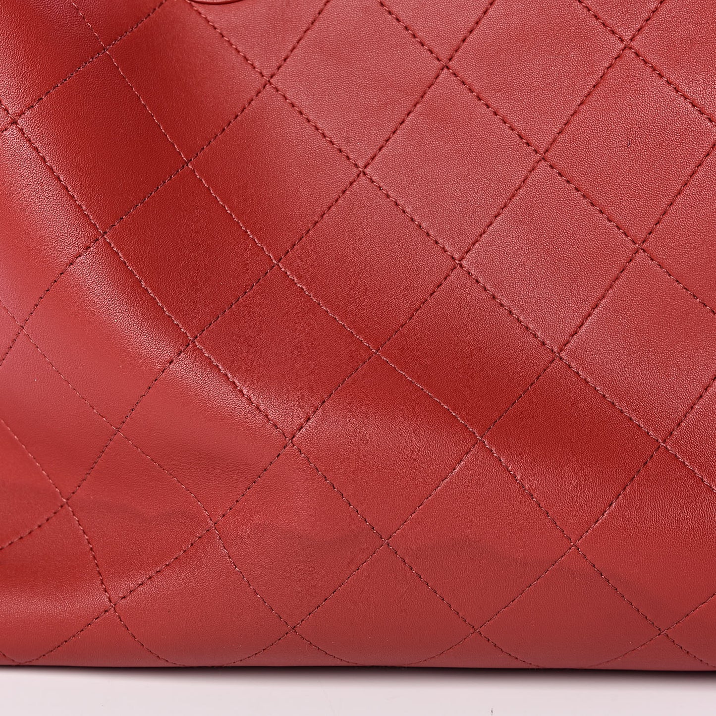 Lambskin Stitched Large Shopping Tote Red