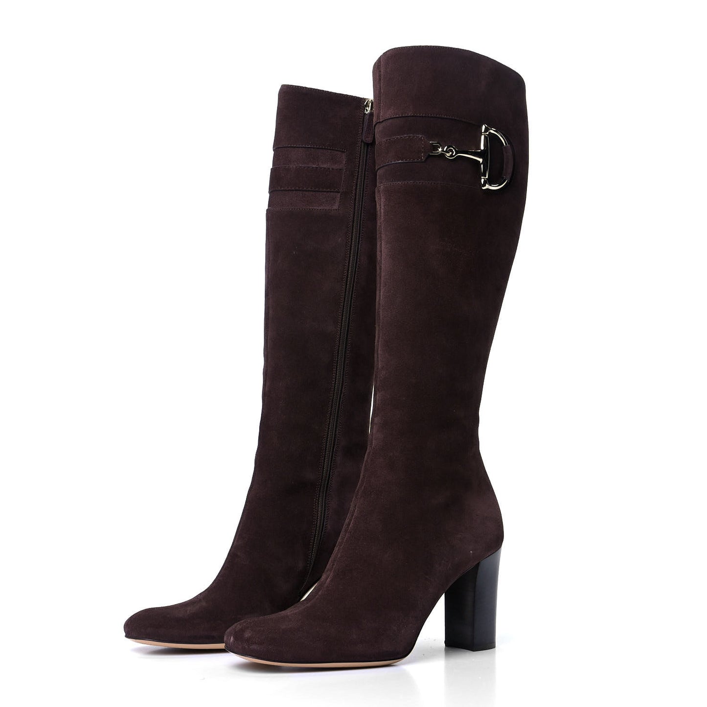 Suede Horsebit Knee High Boots 37.5 Brown