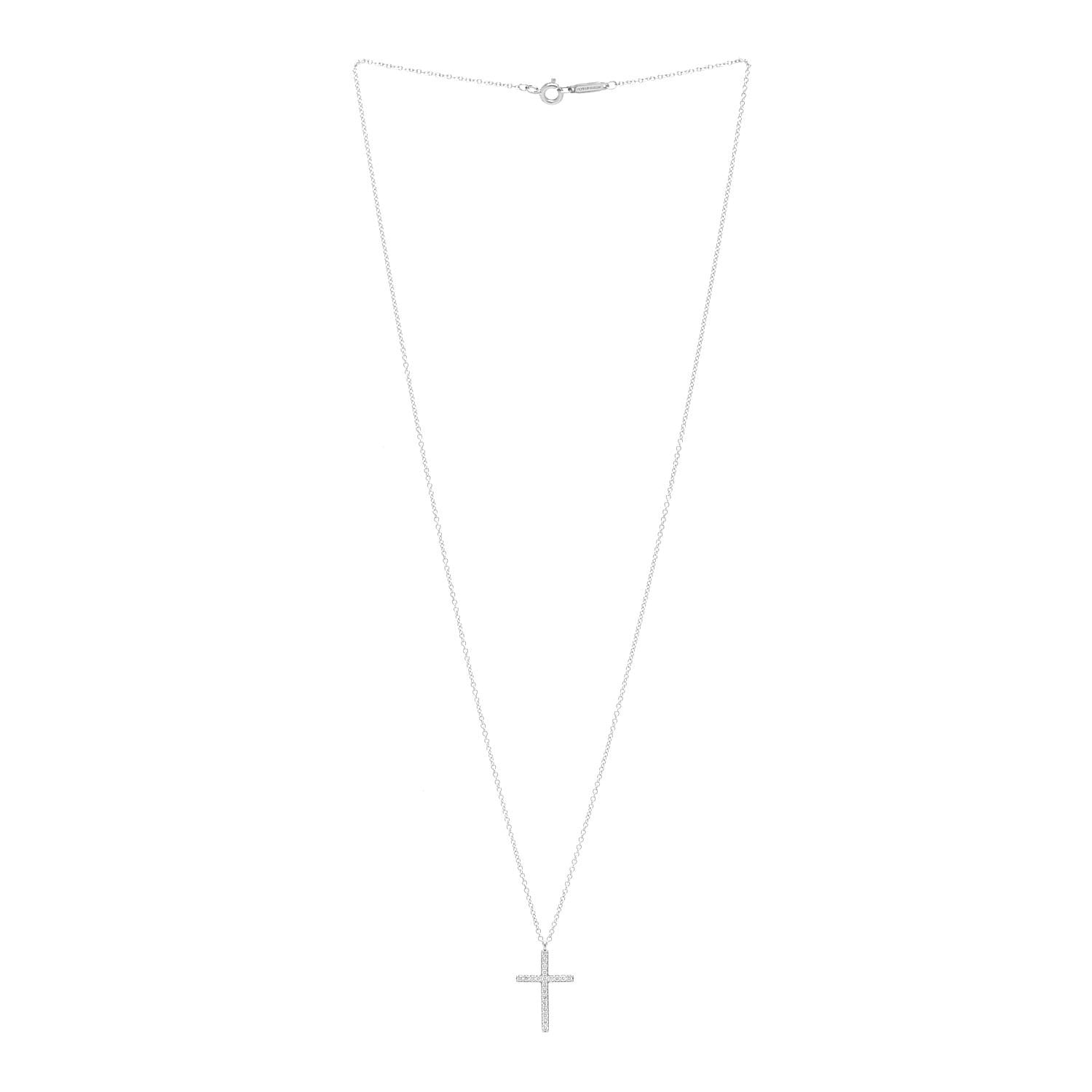 Tiffany 18K White Gold Diamond Medium Cross Pendant Necklace 3 of 6