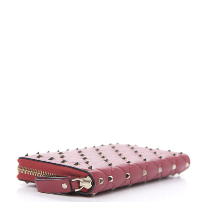 Valentino Garavani Lambskin Rockstud Spike Zip Around Wallet Red 4 of 9