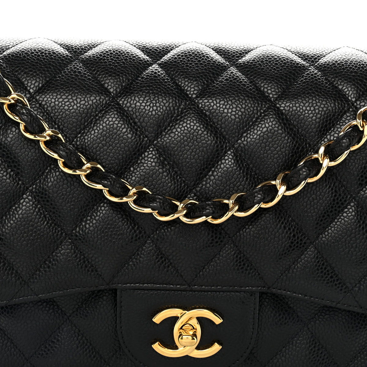 Caviar Quilted Jumbo Double Flap Black
