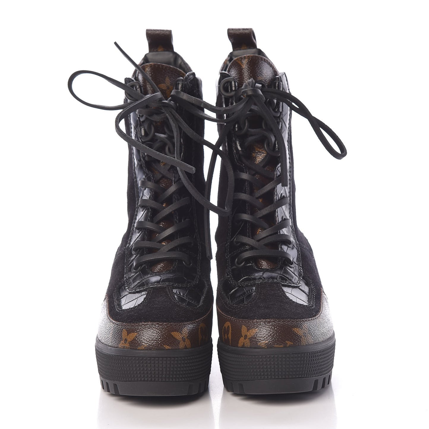 Suede Calfskin Monogram Laureate Platform Desert Boots 36 Black
