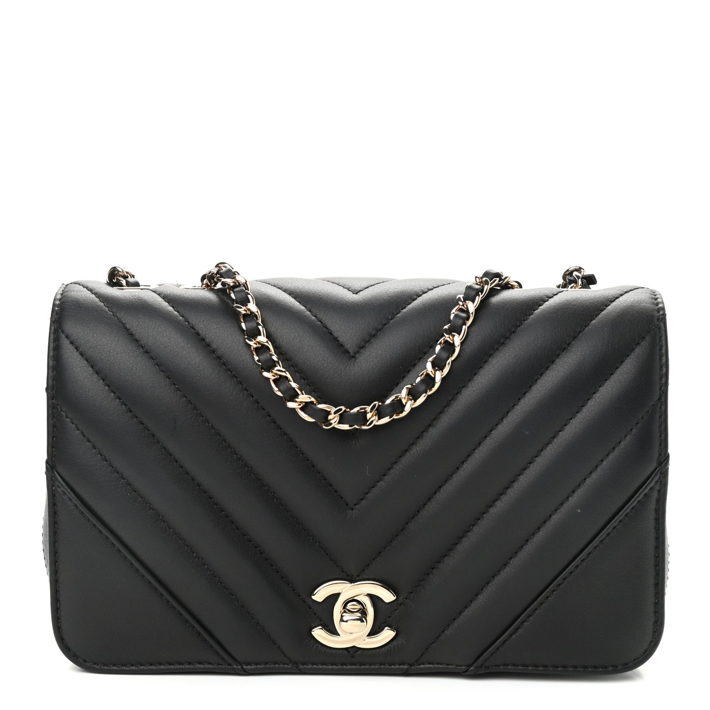 Calfskin Chevron Quilted Medium Statement Flap Black