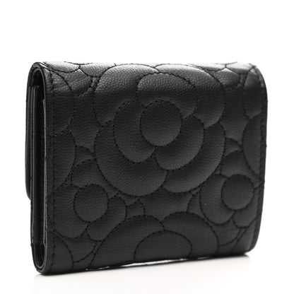 Chanel Caviar Camellia Embossed Compact Wallet Black 3 of 8