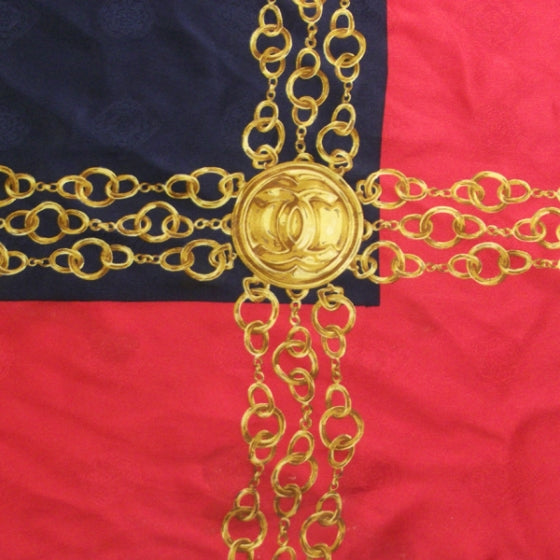 Chanel Silk Chain Scarf Red and Navy 90 4 of 7