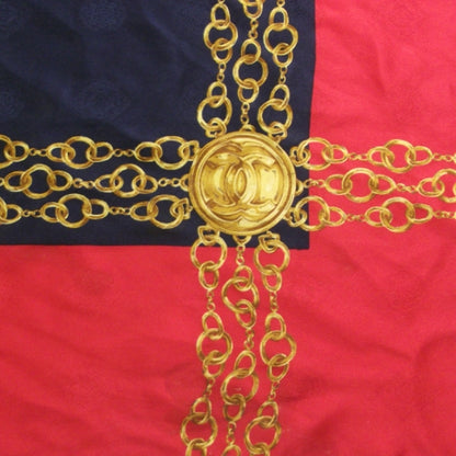 Chanel Silk Chain Scarf Red and Navy 90 4 of 7