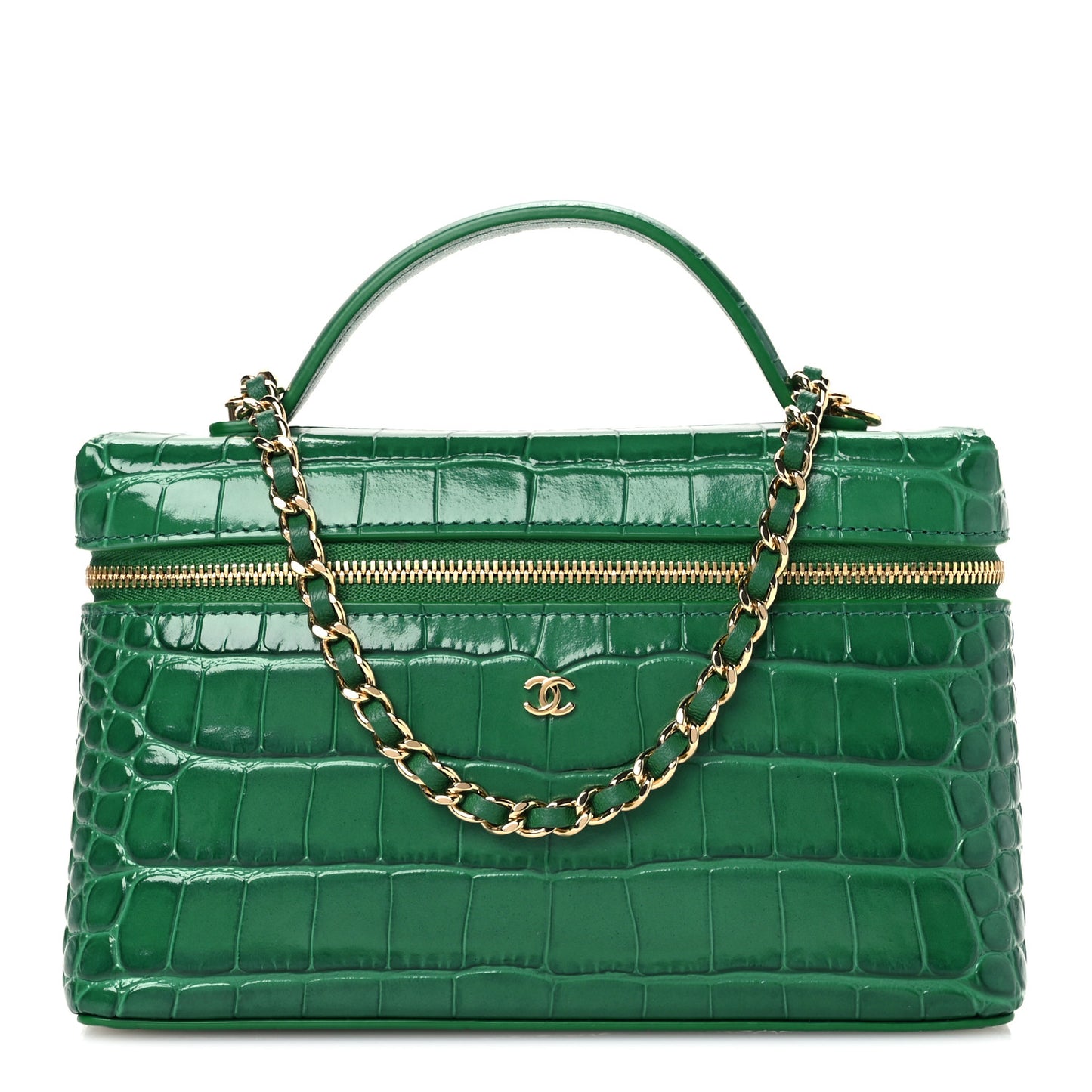 Calfskin Crocodile Embossed Crococo Exoticoco Vanity With Chain Emerald