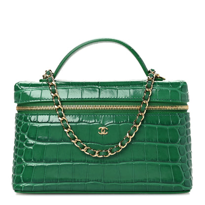 Chanel Calfskin Crocodile Embossed Crococo Exoticoco Vanity With Chain Emerald 2 of 21