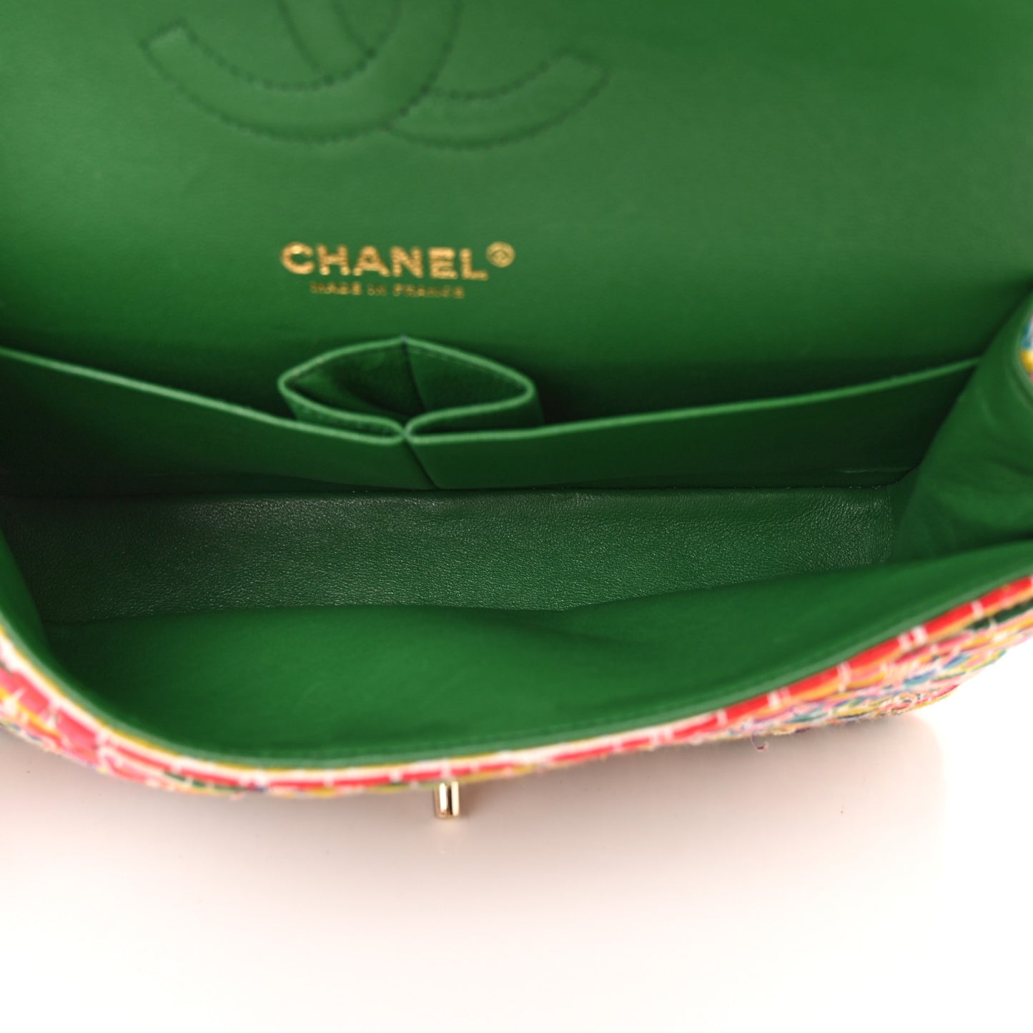 Tweed Quilted Medium Double Flap Green Multicolor
