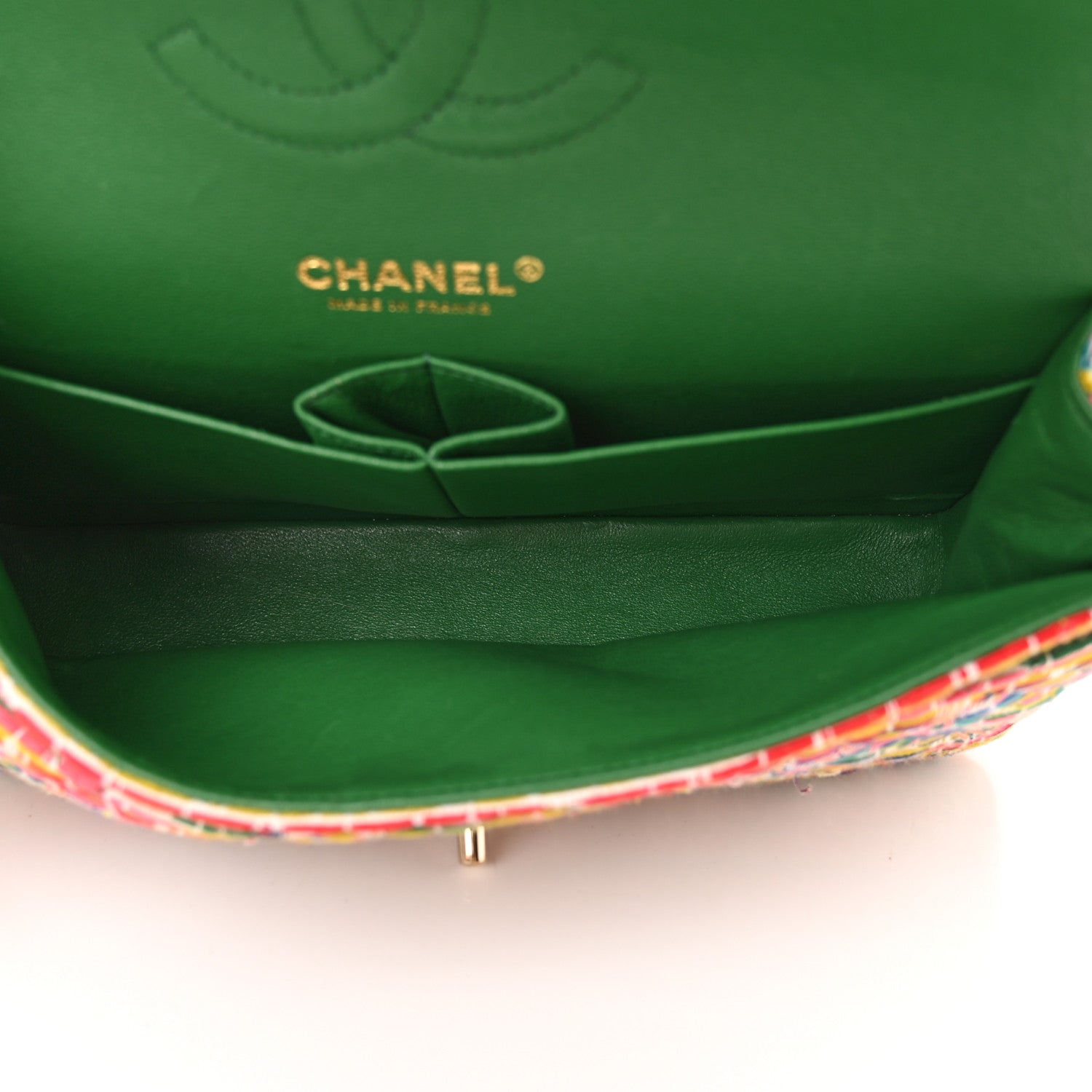 Chanel Tweed Quilted Medium Double Flap Green Multicolor 5 of 16