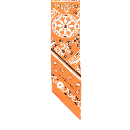 Hermes Silk Peuple Du Vent Bandana Twilly Orange Black White 4 of 4