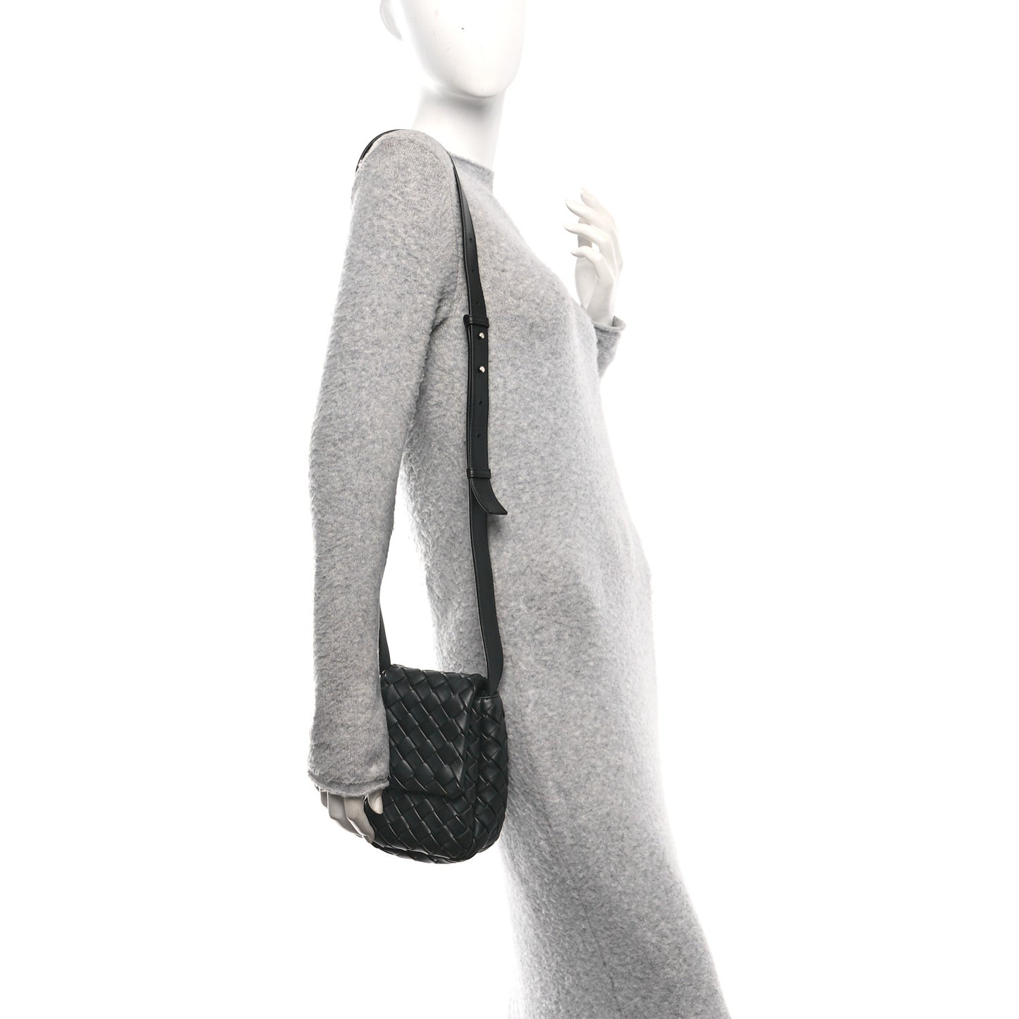 Nappa Intrecciato Mini Vertical Cobble Shoulder Bag Black
