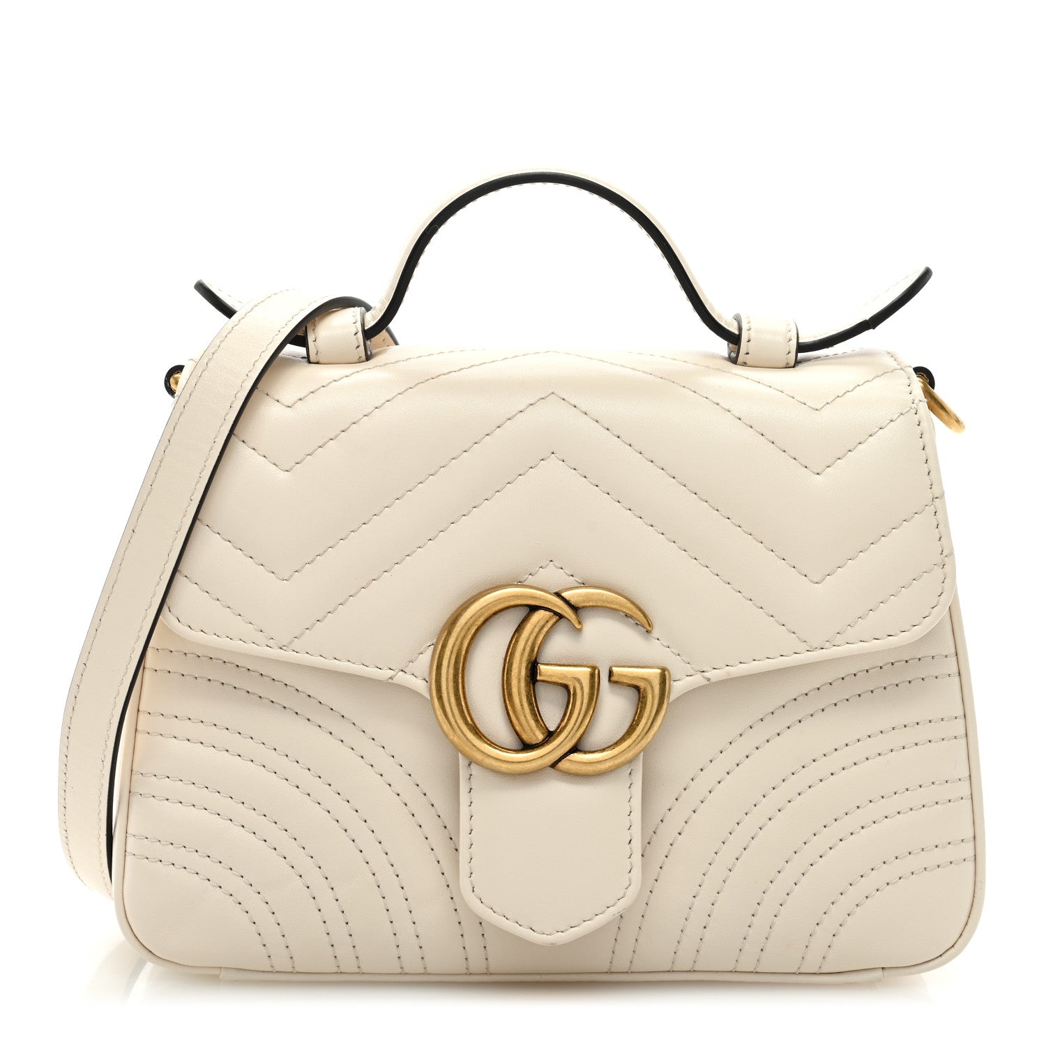 Gucci Calfskin Matelasse Mini GG Marmont Top Handle Shoulder Bag White 1 of 10