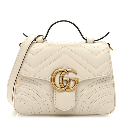 Gucci Calfskin Matelasse Mini GG Marmont Top Handle Shoulder Bag White 1 of 10