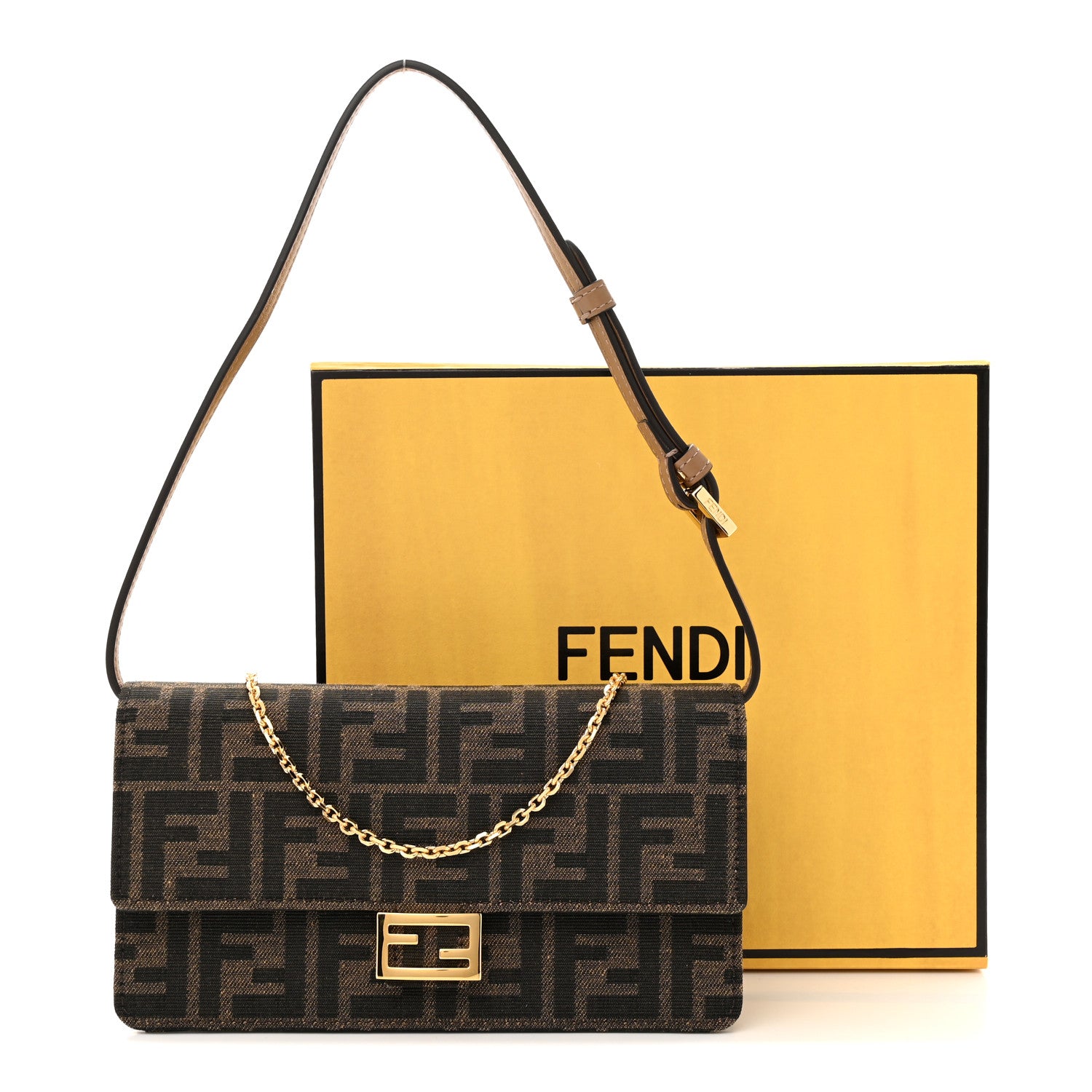 Fendi Fabric Jacquard FF 1974 Wallet On Chain Tobacco Moro 10 of 10
