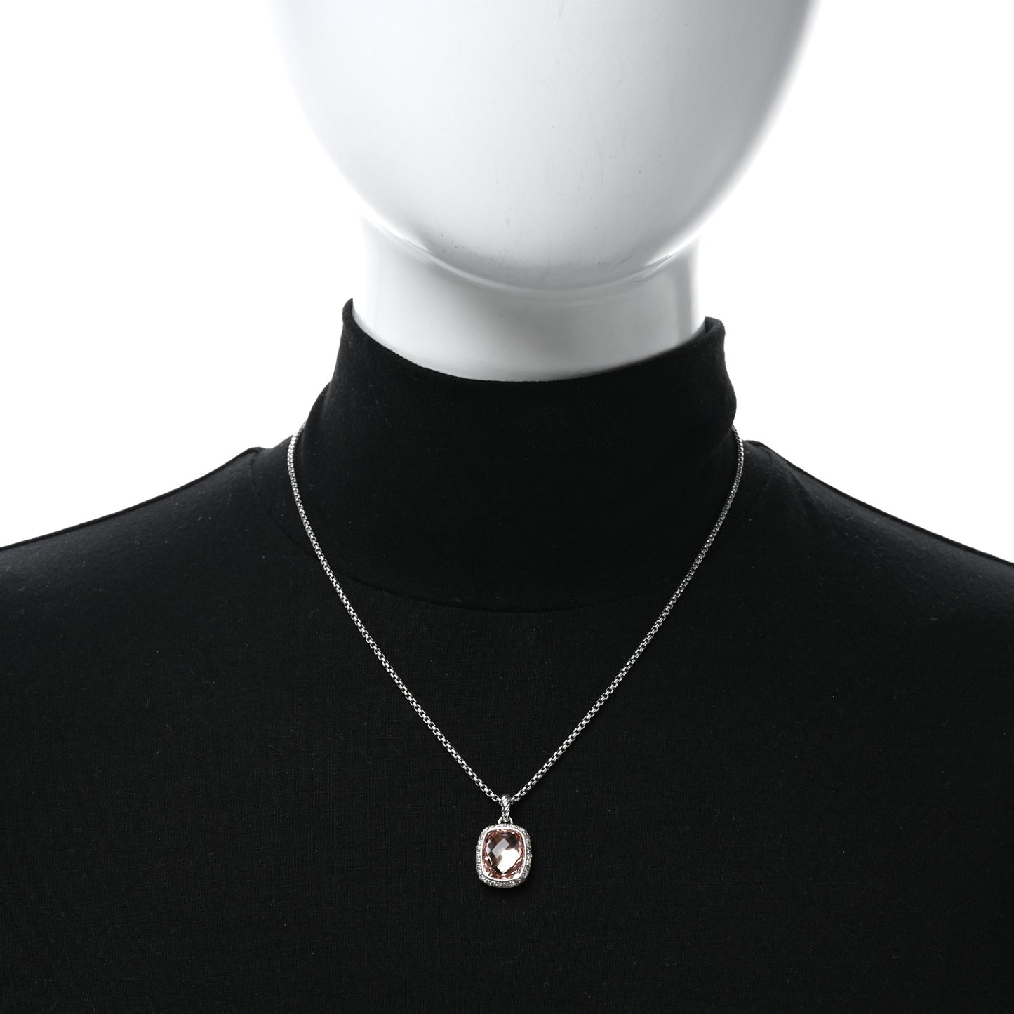 Sterling Silver Diamond Morganite 12mm Noblesse Pendant Necklace