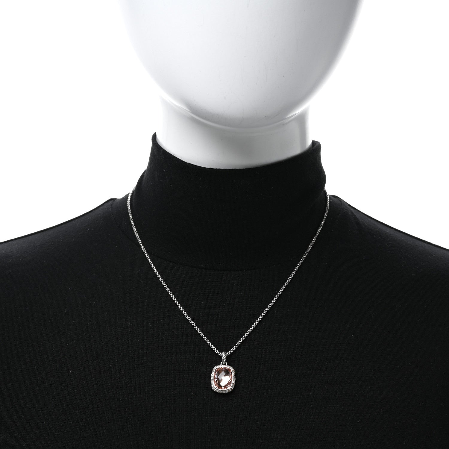 David Yurman Sterling Silver Diamond Morganite 12mm Noblesse Pendant Necklace 2 of 4