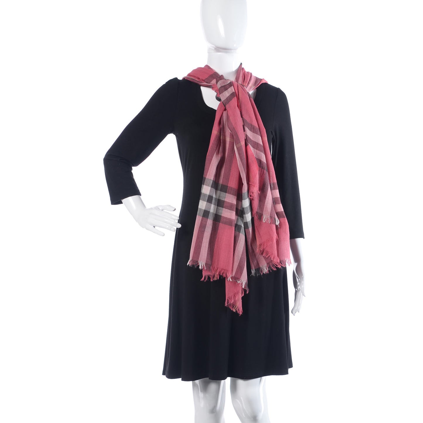 Silk Cashmere Giant Check Scarf Bright Rose