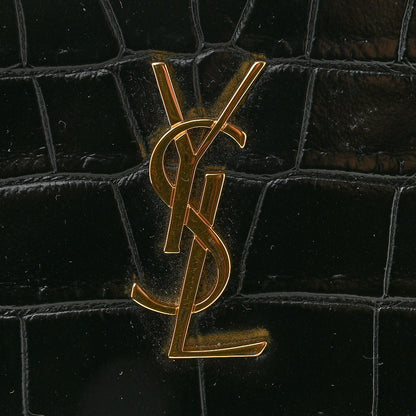 Saint Laurent Calfskin Crocodile Embossed Tablet Pouch Black 8 of 9