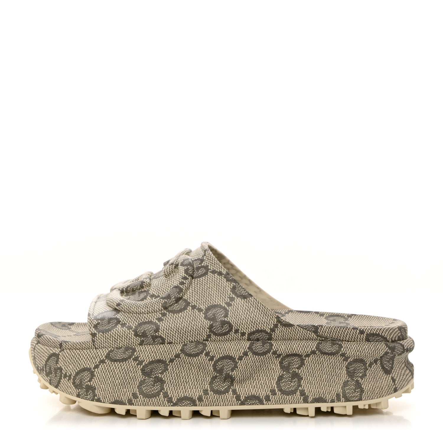 Gucci Cubic Rubber GG Monogram Womens Interlocking G Platform 42mm Slide Sandals 39 Beige Ebony 1 of 7