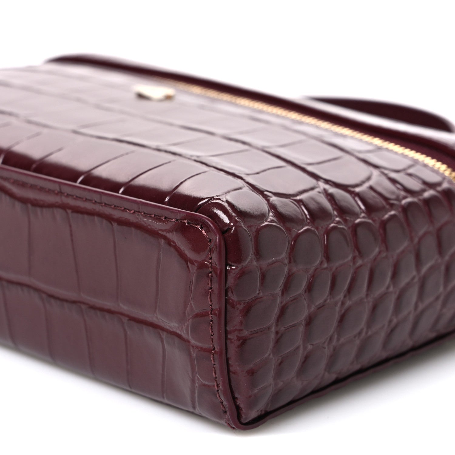 Chanel Calfskin Crocodile Embossed Crococo Top Handle Slim Vanity Case With Chain Dark Burgundy 10 of 12