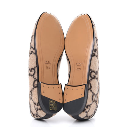 Gucci Covered Wool GG Monogram Womens Jordaan Loafers 38.5 Beige Ebony Black 5 of 9