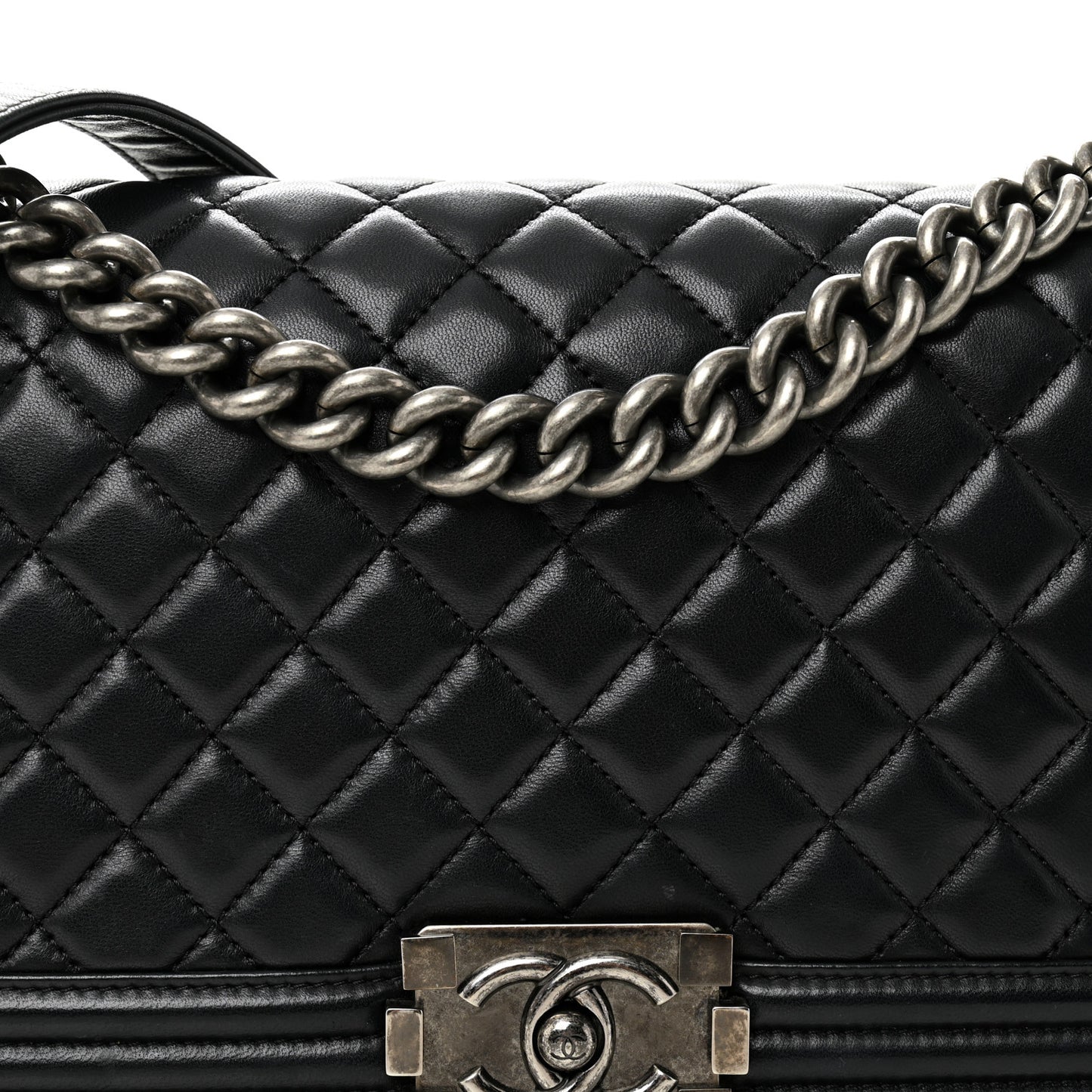 Lambskin Quilted Medium Boy Flap Black
