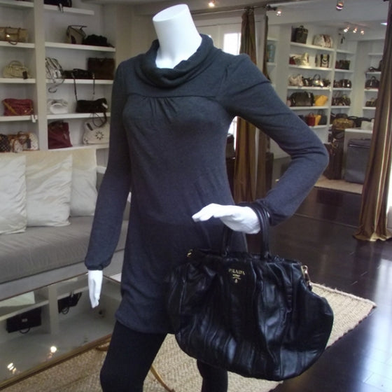 Prada Nappa Leather Stripe Tote Black 2 of 10