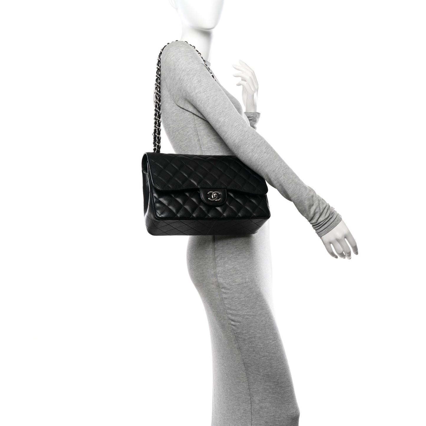 Caviar Quilted Jumbo Double Flap Black