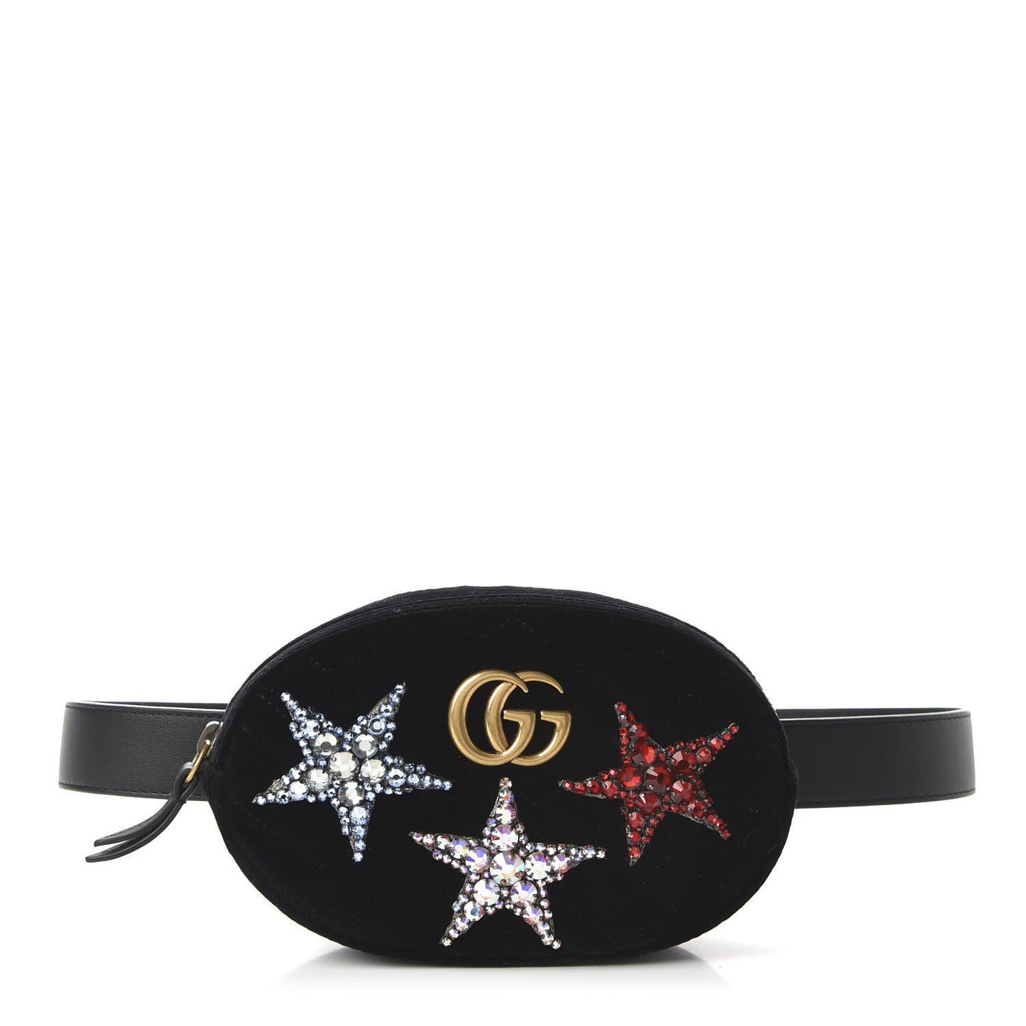 Velvet Matelasse Crystal Star GG Marmont Belt Bag 85 34 Black