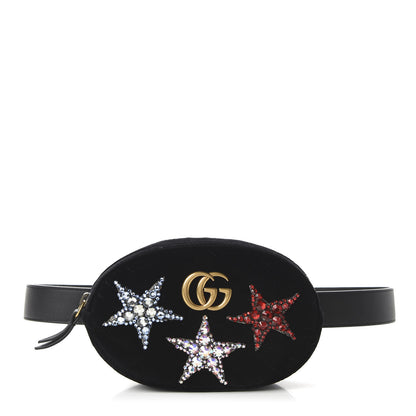 Gucci Velvet Matelasse Crystal Star GG Marmont Belt Bag 85 34 Black 1 of 11