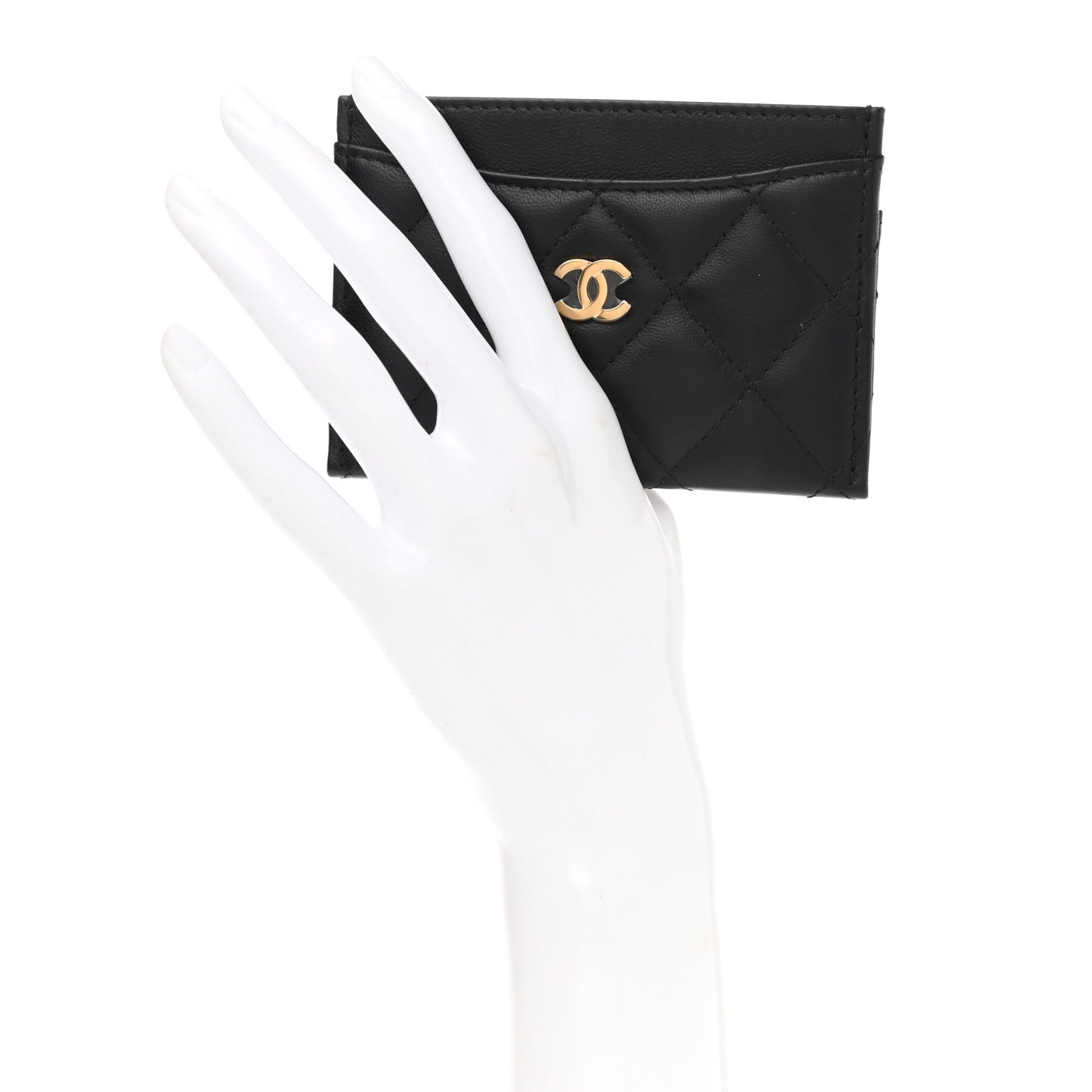 Lambskin Quilted Card Holder Black