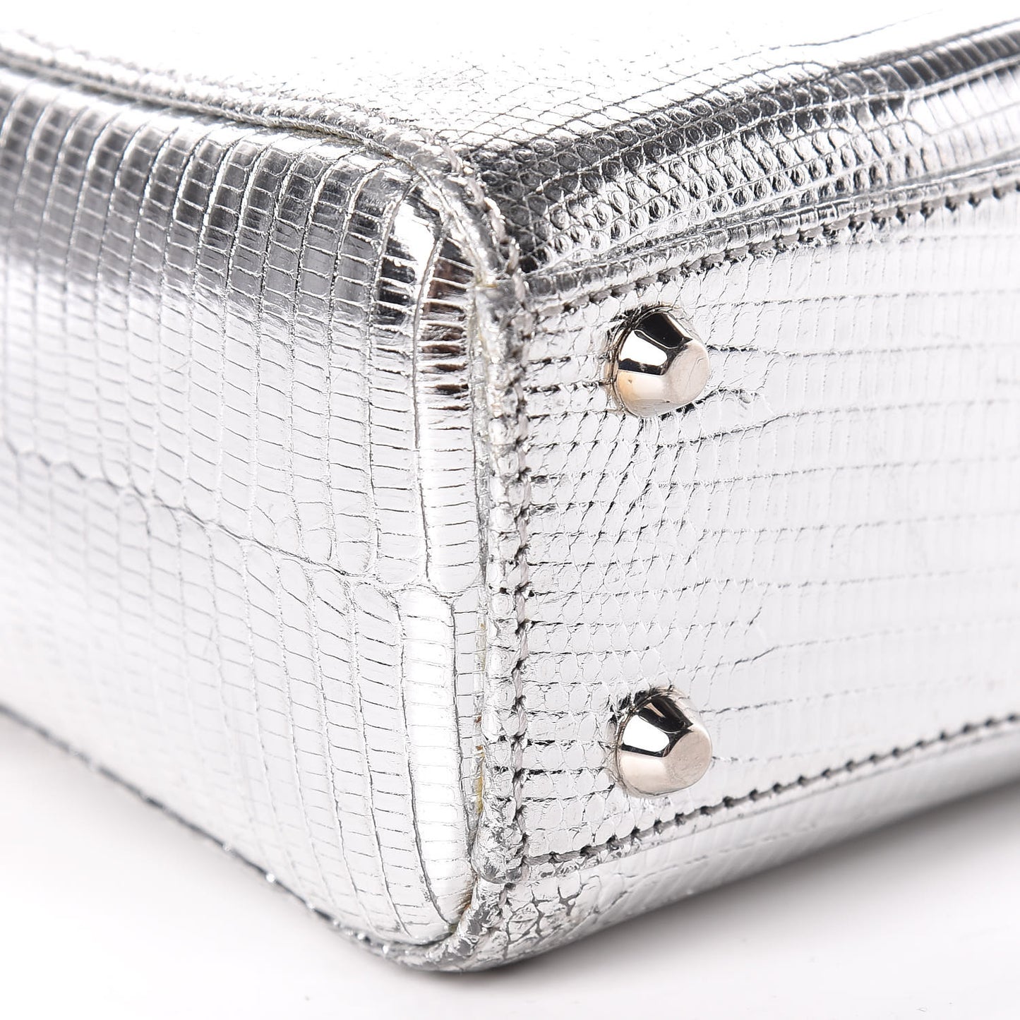 Metallic Lizard Mini Lady Dior Silver
