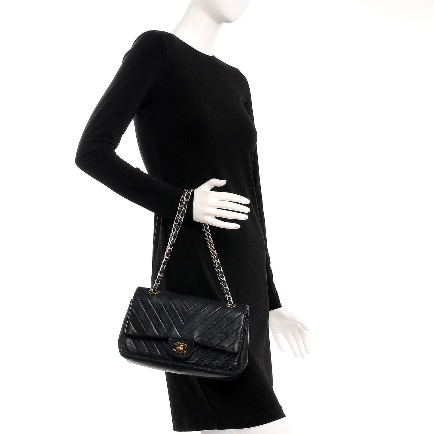 Lambskin Chevron Quilted Medium Double Flap Black