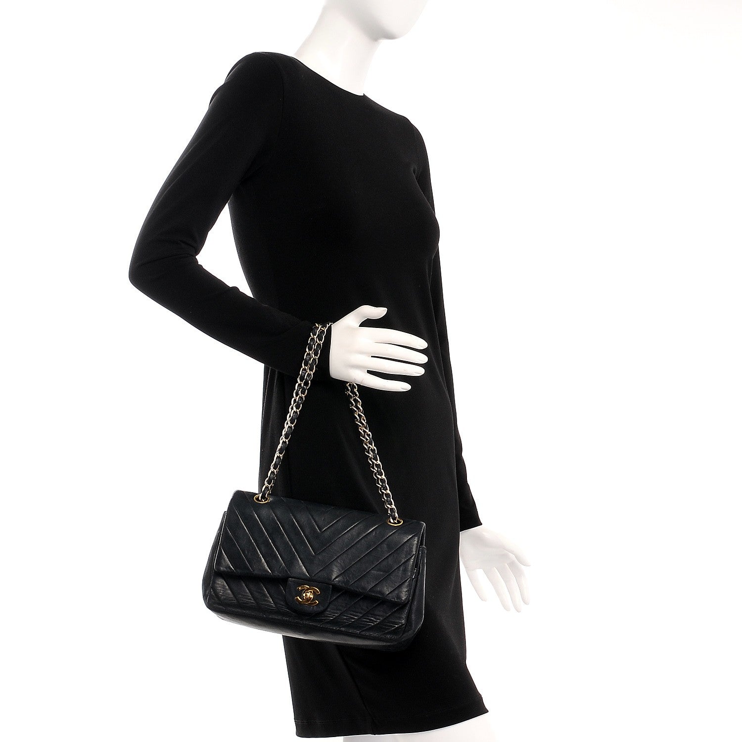 Chanel Lambskin Chevron Quilted Medium Double Flap Black 2 of 14
