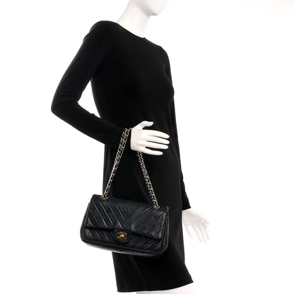 Chanel Lambskin Chevron Quilted Medium Double Flap Black 2 of 14