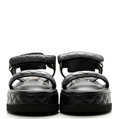 Chanel Lambskin Quilted Platform Sandals 37.5 Black 2 of 9