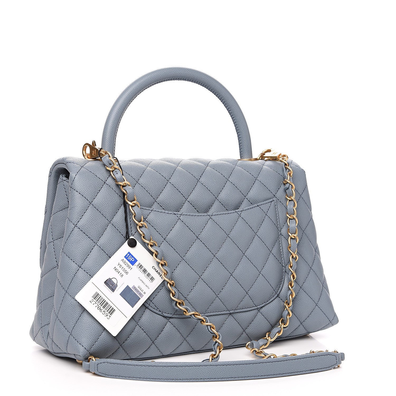 Chanel Caviar Quilted Small Coco Handle Flap Blue 2 of 9