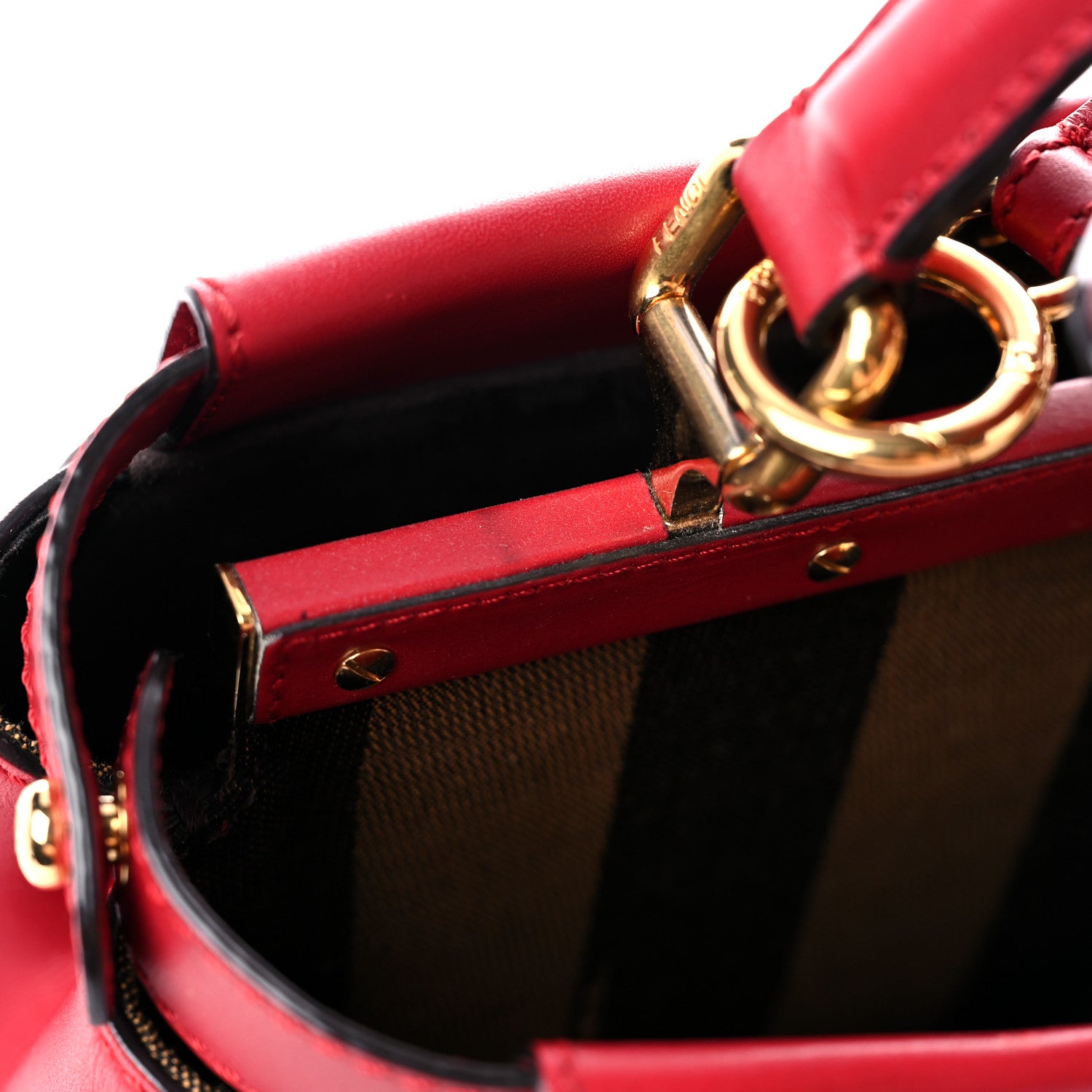 Fendi Vitello Morgan Fabric Jacquard Pequin Medium Peekaboo Iconic Satchel Mattone Tobacco Black 16 of 25