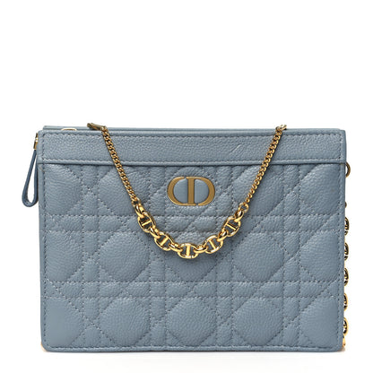 Christian Dior Calfskin Cannage Caro Zipped Pouch With Chain Cloud Blue 1 of 10