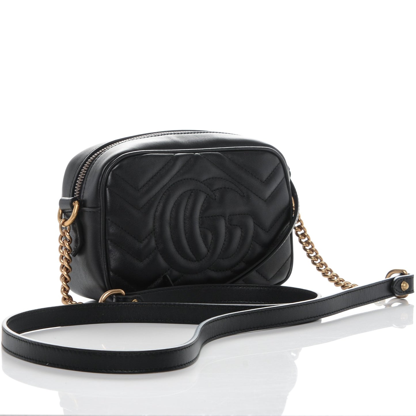 Calfskin Matelasse Mini GG Marmont Chain Shoulder Bag Black