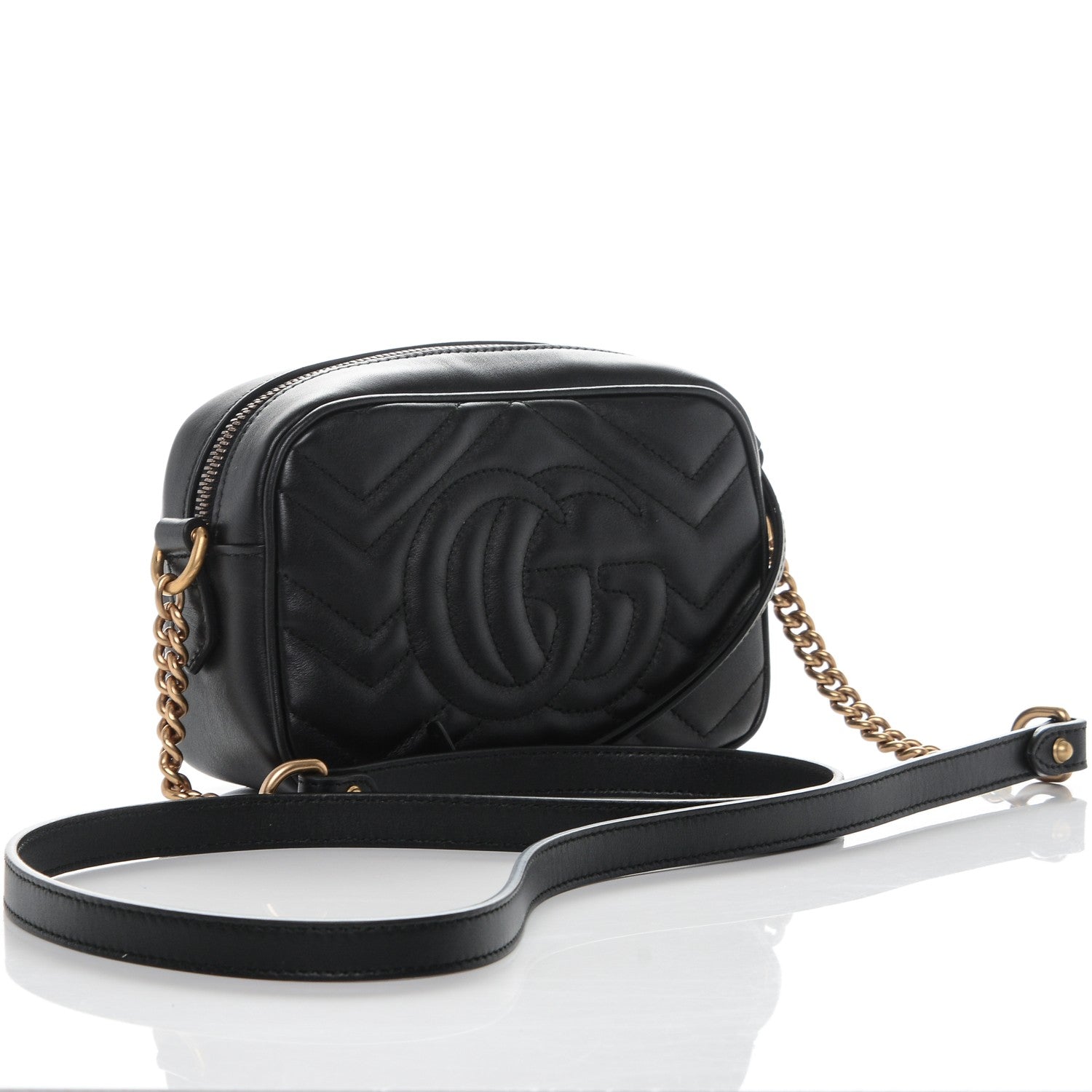 Gucci Calfskin Matelasse Mini GG Marmont Chain Shoulder Bag Black 3 of 6