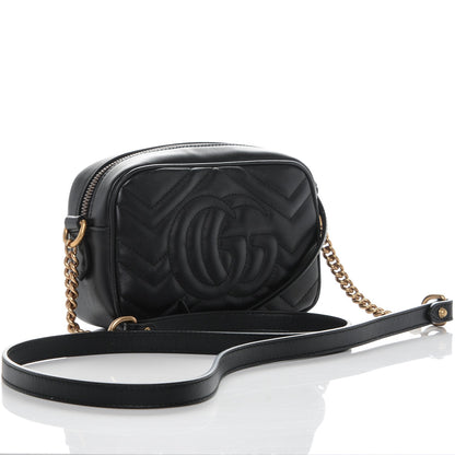 Gucci Calfskin Matelasse Mini GG Marmont Chain Shoulder Bag Black 3 of 6