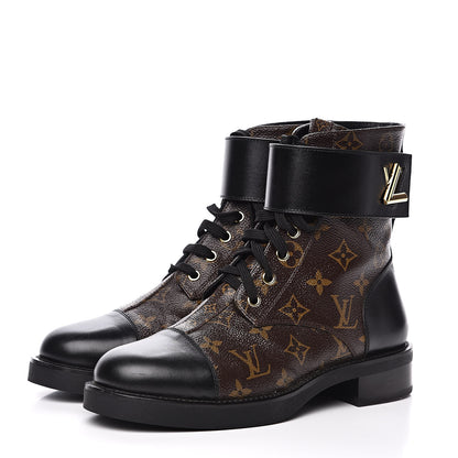 Louis Vuitton Calfskin Monogram Wonderland Flat Ranger Boots 39 Black 3 of 8