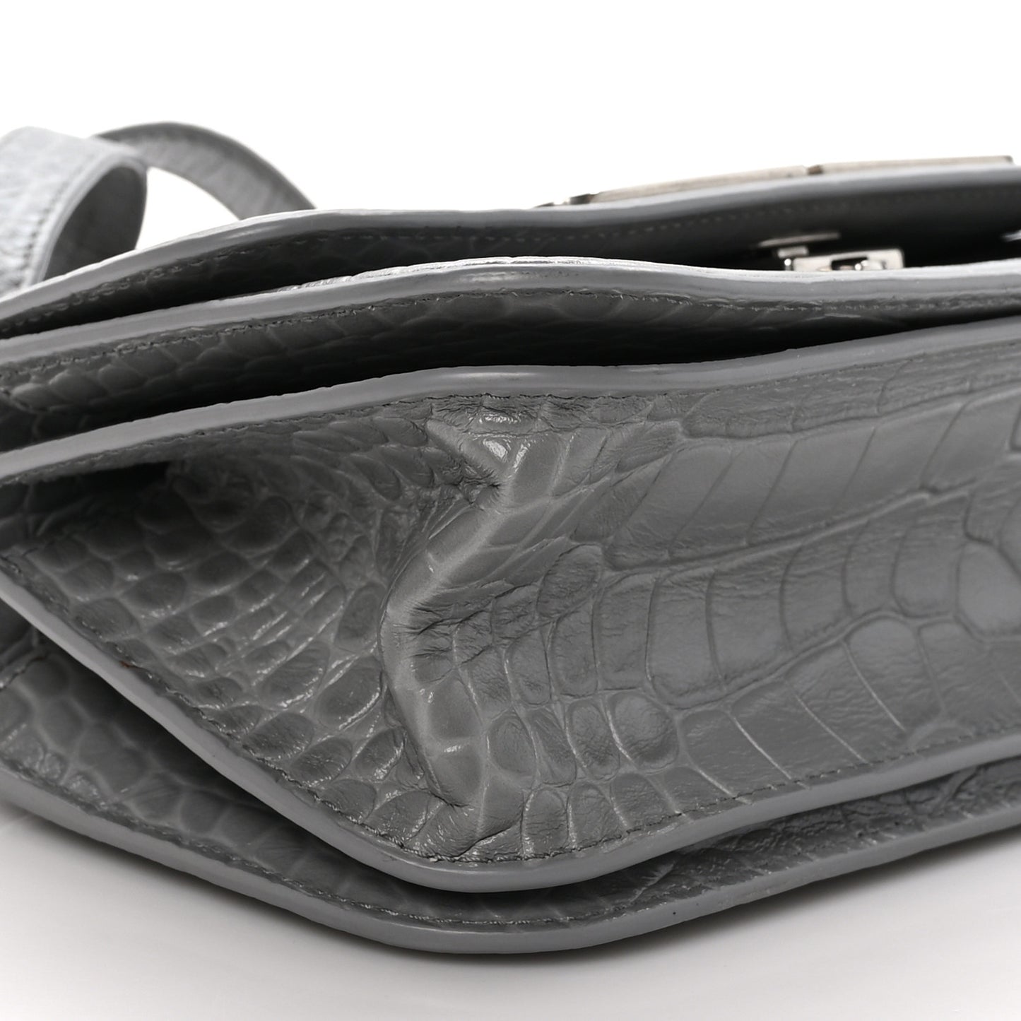 Extra Supple Calfskin Crocodile Embossed Small Gossip Bag Grey