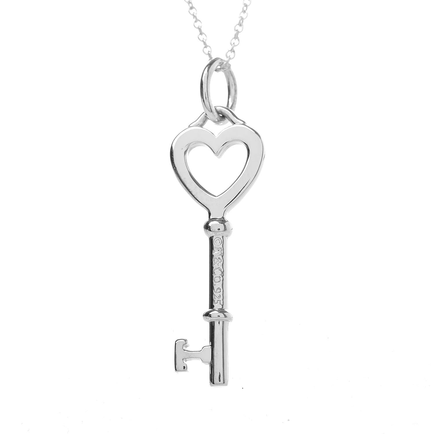 Tiffany Sterling Silver Heart Key Pendant Necklace 4 of 7