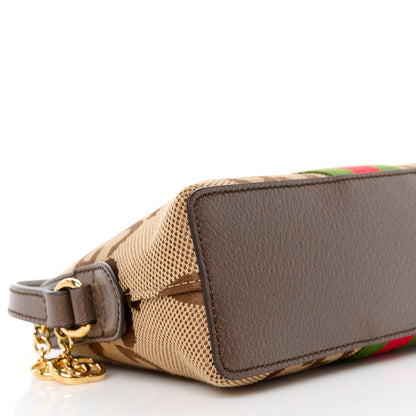 Gucci Monogram Jumbo GG Textured Dollar Calfskin Web Small Ophidia Dome Shoulder Bag Camel Ebony New Acero 10 of 11