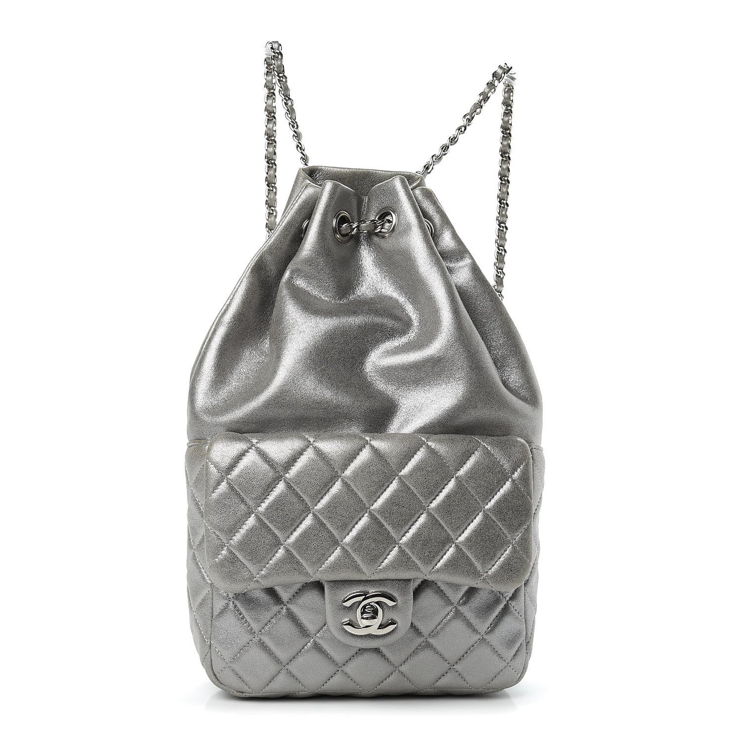 Metallic Lambskin Quilted Small In Seoul Backpack Silver
