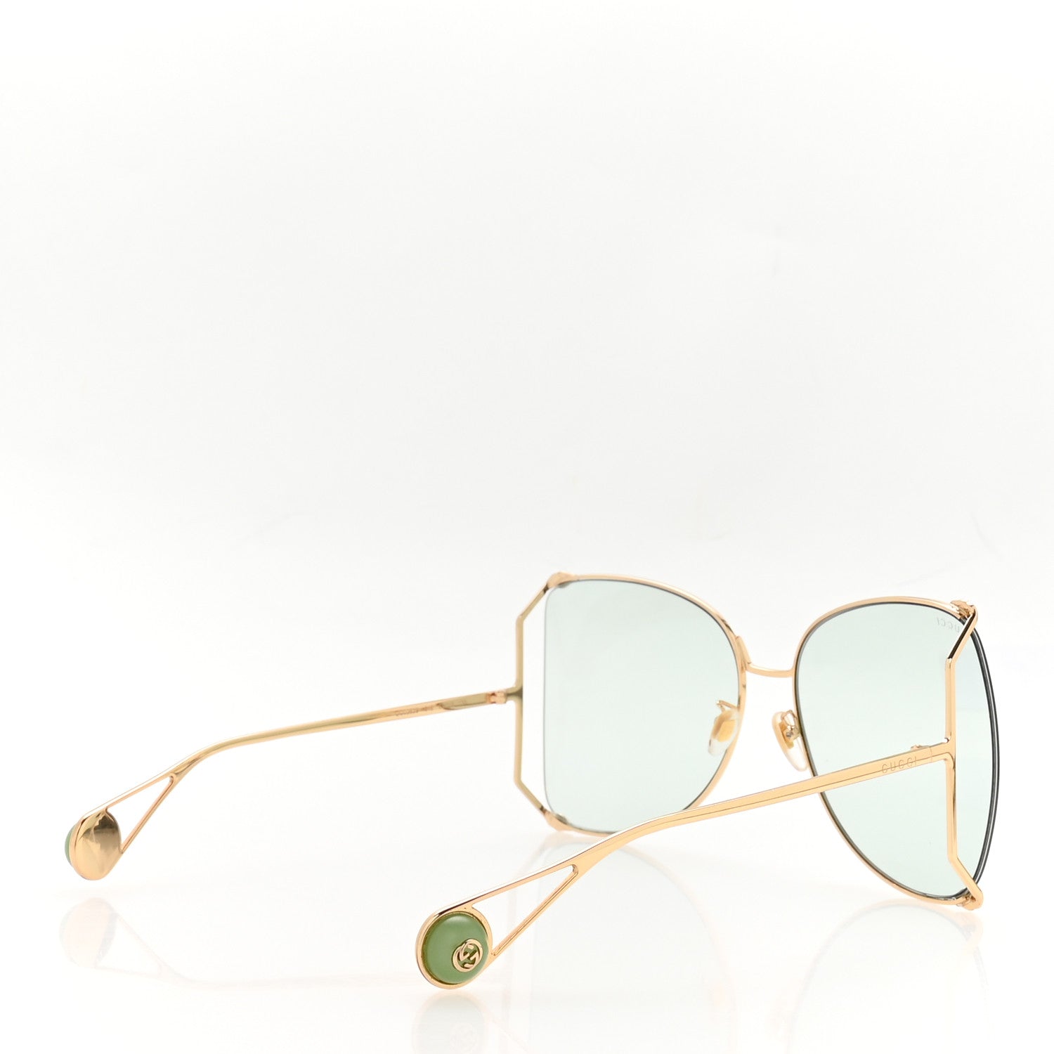 Gucci Oversized Round Sunglasses GG0252S Gold Green 4 of 8